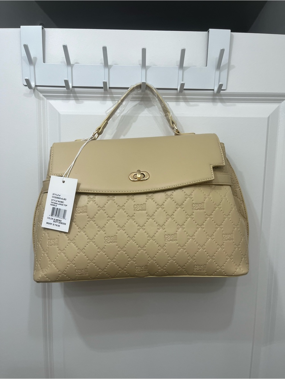 Cavalli Class Quilted Top Handle Satchel in Light Beige MSRP:$118